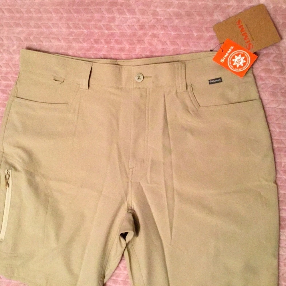 SIMMS Mens NWT Sandbar Fishing Shorts Khaki Size 38 W 9 Inch Inseam UPF 50